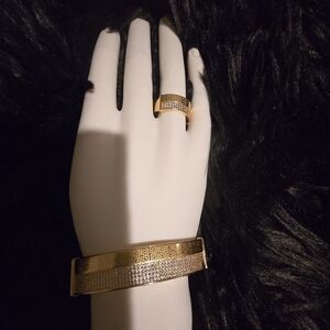 21kgp Dubai Jewelry- Gold and Silver Women's Bracelet & Ring Set